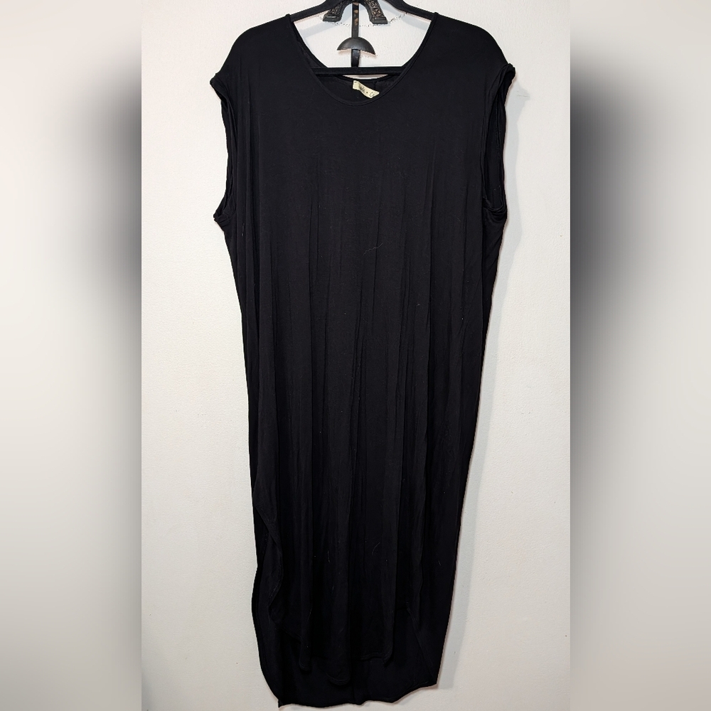 Camille & Co Black Cap Sleeve Maxi Dress Curved Hem Side Slit Women's Size XL